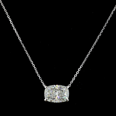 3.05 CT Cushion Brilliant Lab Grown Diamond Solitaire Pendant in 14K White Gold