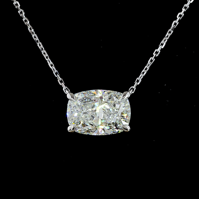 3.05 CT Cushion Brilliant Lab Grown Diamond Solitaire Pendant in 14K White Gold – close-up