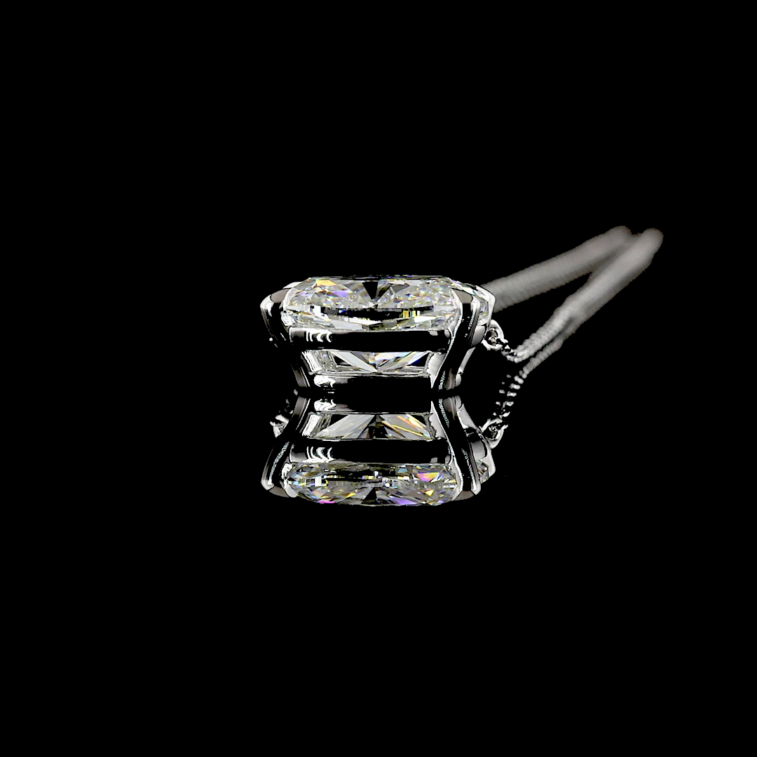 3.05 CT Cushion Brilliant Lab Grown Diamond Solitaire Pendant in 14K White Gold – side view