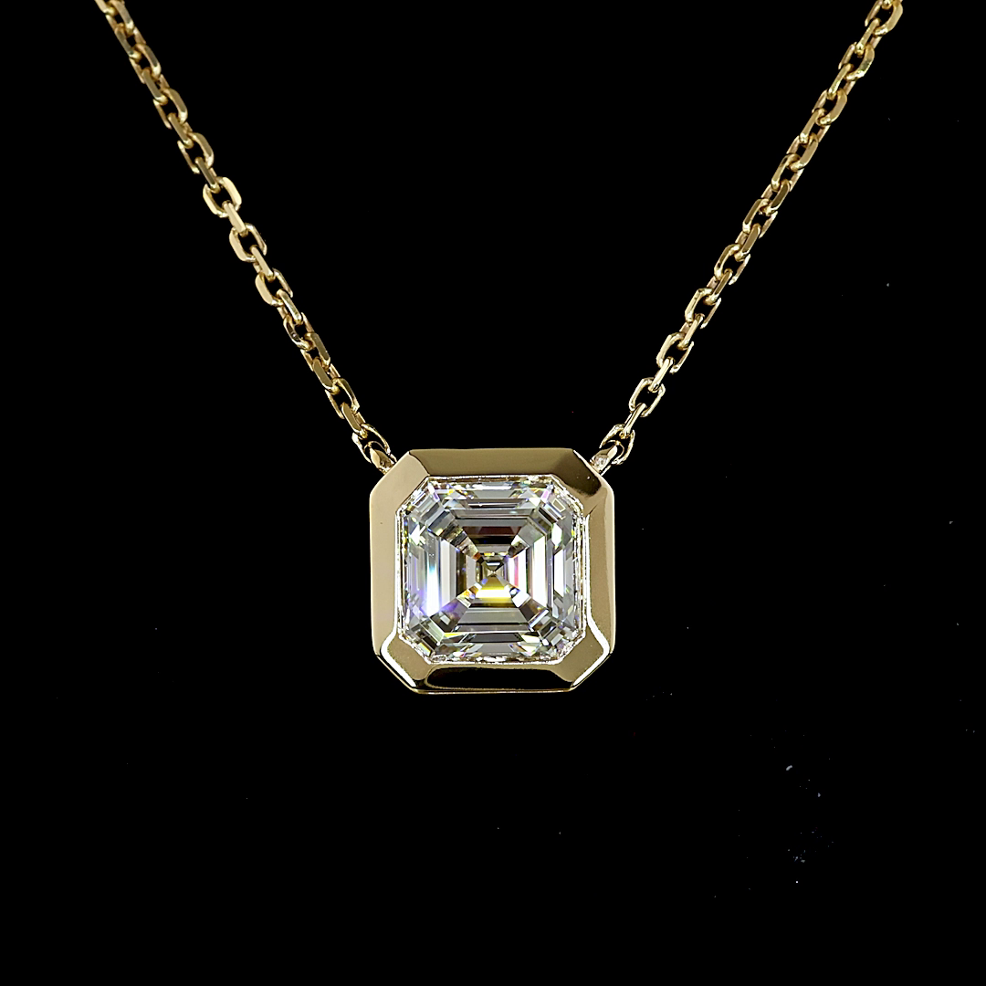 1.0 CT Asscher Lab Grown Diamond Solitaire Pendant in 14K Yellow Gold – close-up