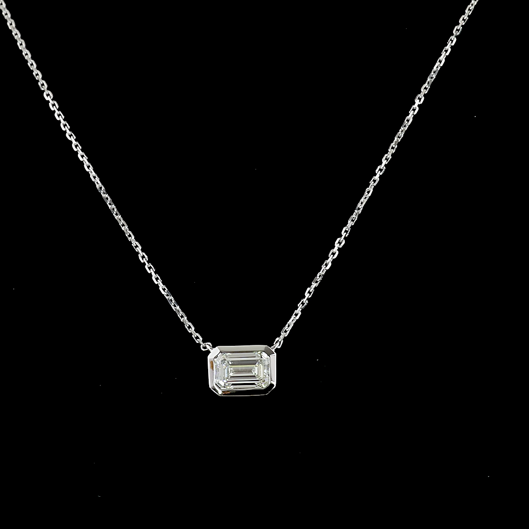 1.03 CT Emerald Lab Grown Diamond Solitaire Pendant in 14K White Gold