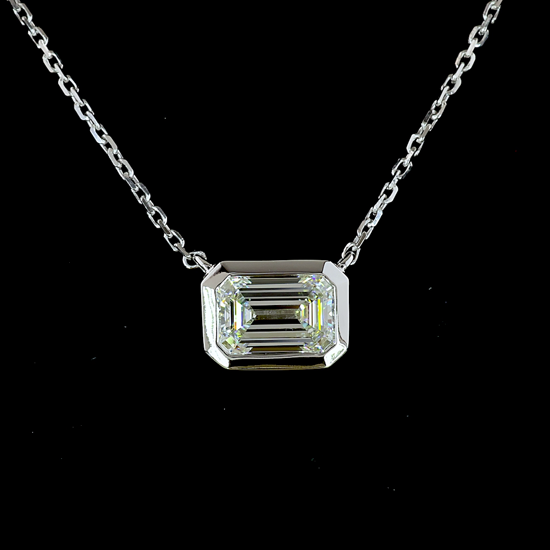 1.03 CT Emerald Lab Grown Diamond Solitaire Pendant in 14K White Gold – close-up