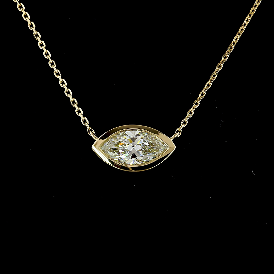 1.07 CT Marquise Lab Grown Diamond Solitaire Pendant in 14K Yellow Gold – close-up