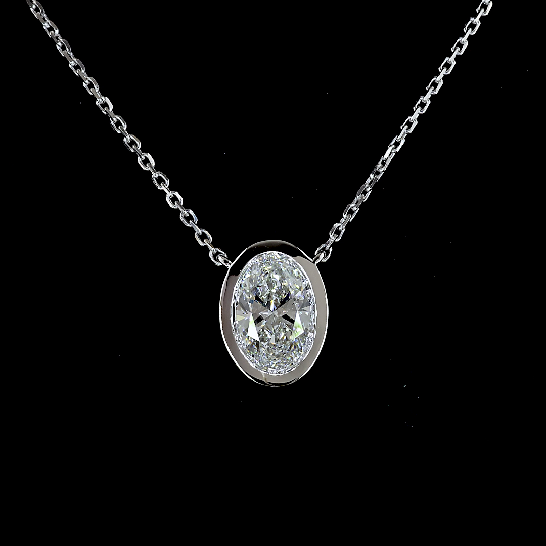 1.0 CT Oval Lab Grown Diamond Solitaire Pendant in 14K White Gold – close-up