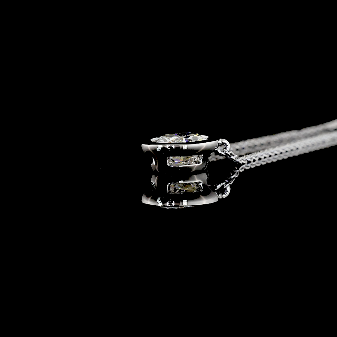 1.0 CT Oval Lab Grown Diamond Solitaire Pendant in 14K White Gold – side view