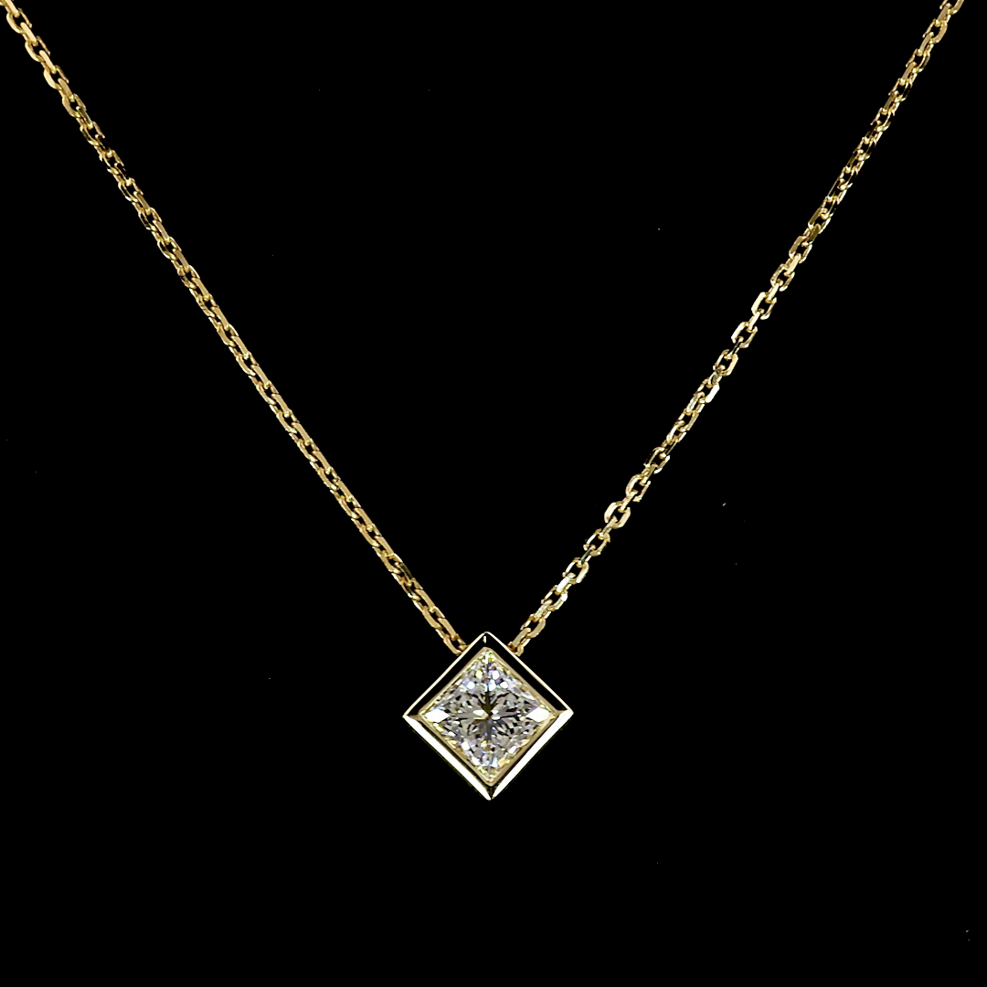 0.51 CT Princess Lab Grown Diamond Solitaire Pendant in 14K Yellow Gold