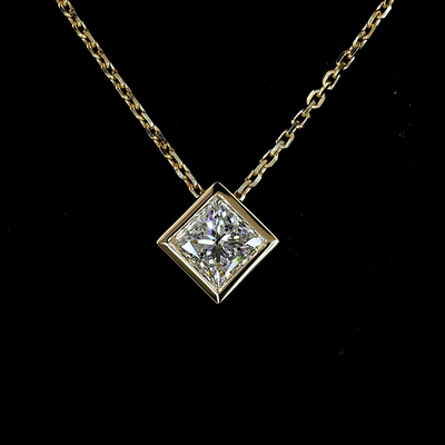 0.51 CT Princess Lab Grown Diamond Solitaire Pendant in 14K Yellow Gold – close-up