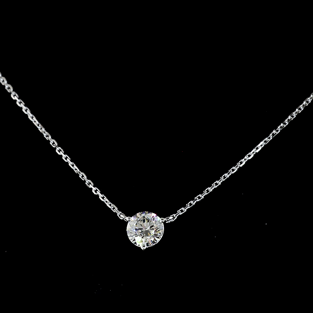 0.6 CT Round Lab Grown Diamond Solitaire Pendant in 14K White Gold