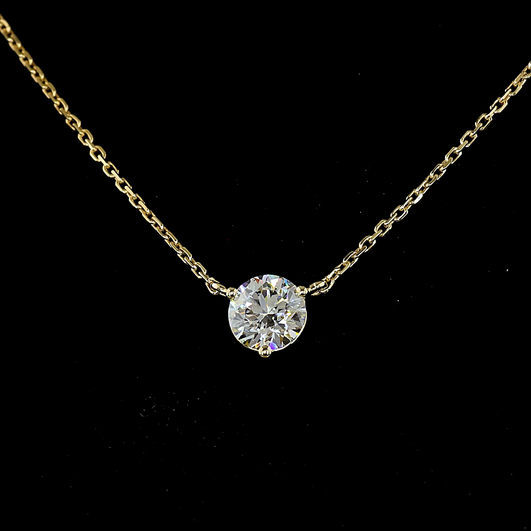 0.6 CT Round Lab Grown Diamond Solitaire Pendant in 14K Yellow Gold – close-up