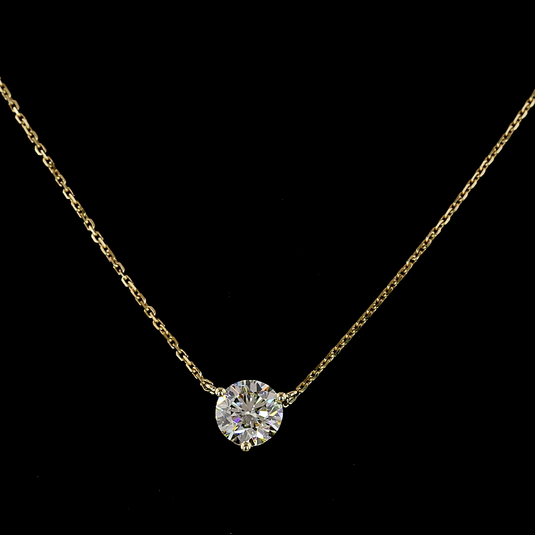 1.02 CT Round Lab Grown Diamond Solitaire Pendant in 14K Yellow Gold