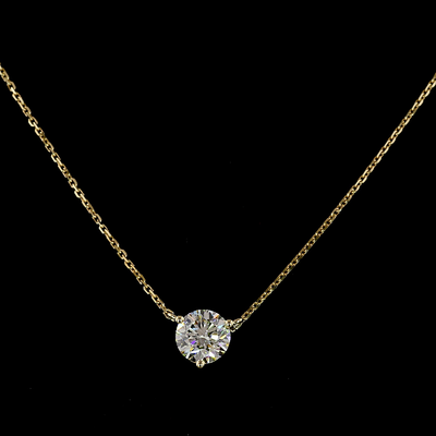 1.02 CT Round Lab Grown Diamond Solitaire Pendant in 14K Yellow Gold