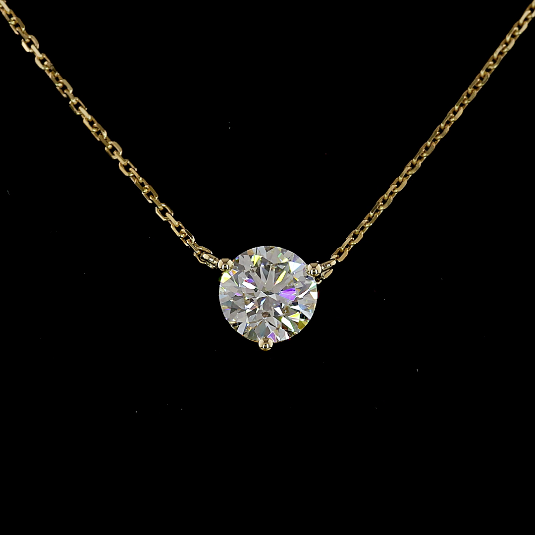 1.02 CT Round Lab Grown Diamond Solitaire Pendant in 14K Yellow Gold – close-up