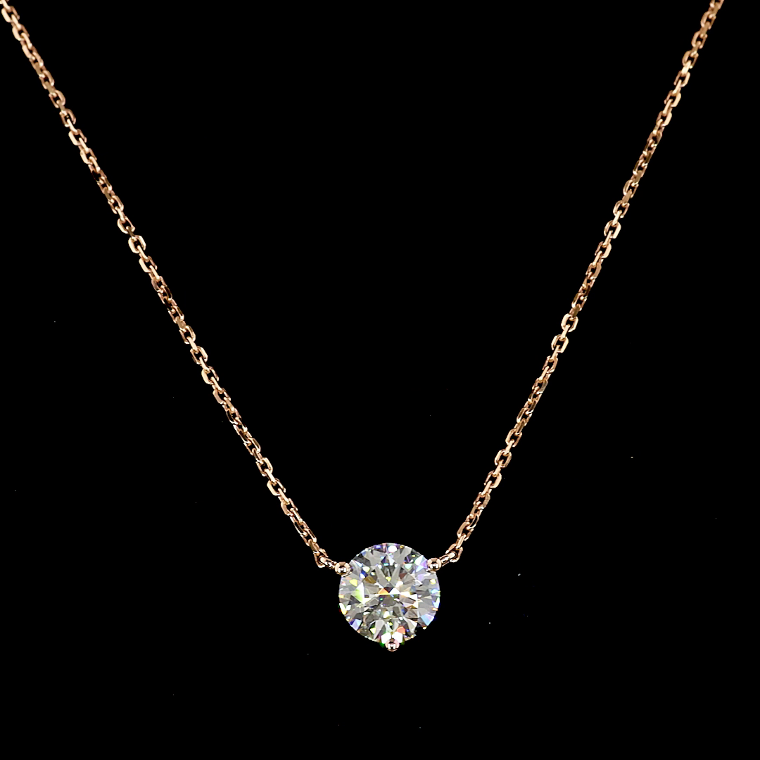 1.02 CT Round Lab Grown Diamond Solitaire Pendant in 14K Rose Gold