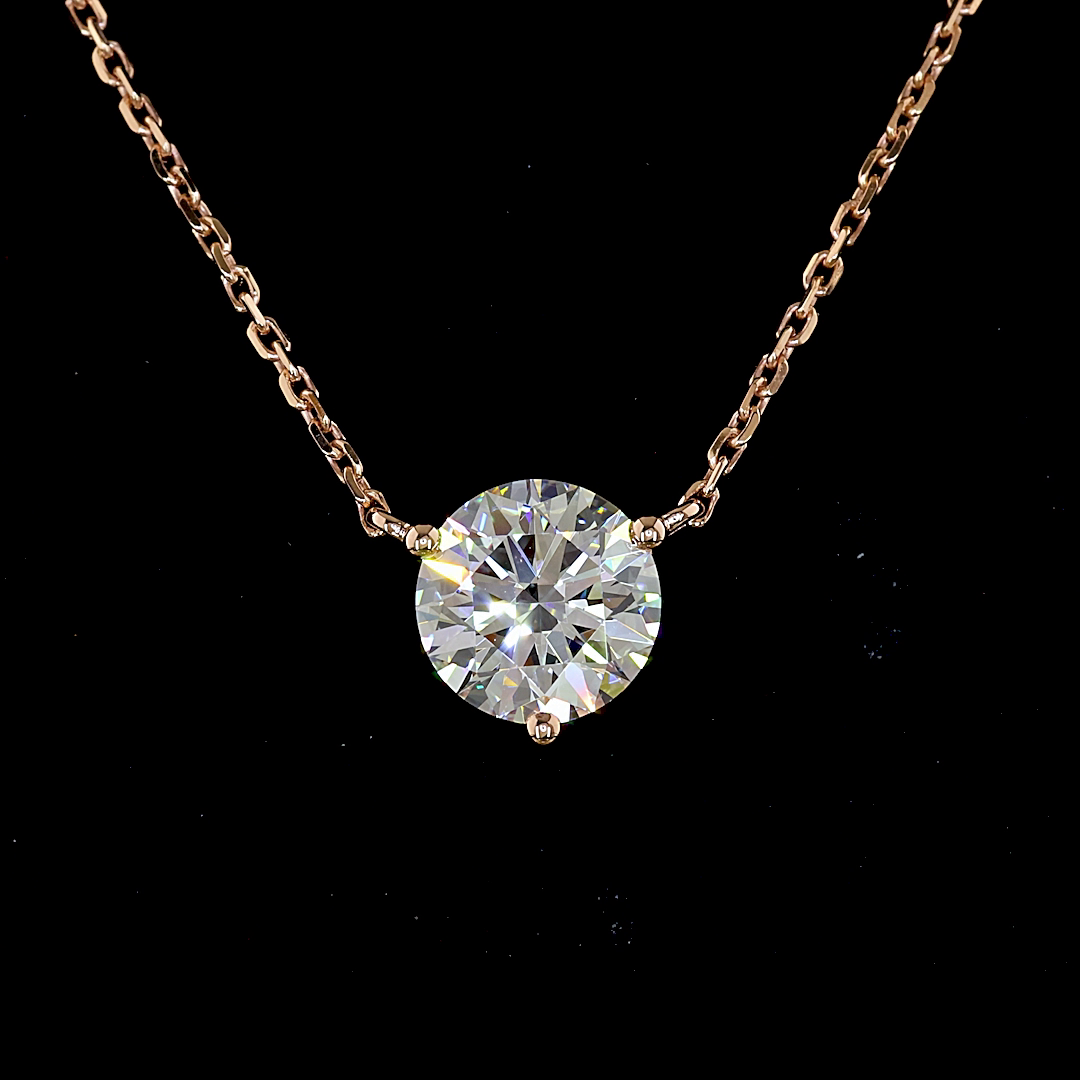 1.02 CT Round Lab Grown Diamond Solitaire Pendant in 14K Rose Gold – close-up