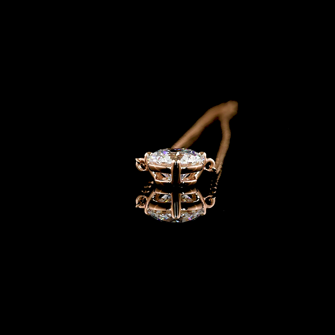 1.02 CT Round Lab Grown Diamond Solitaire Pendant in 14K Rose Gold – side view