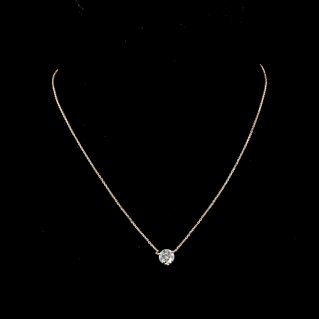 1.02 CT Round Lab Grown Diamond Solitaire Pendant in 14K Rose Gold – detail