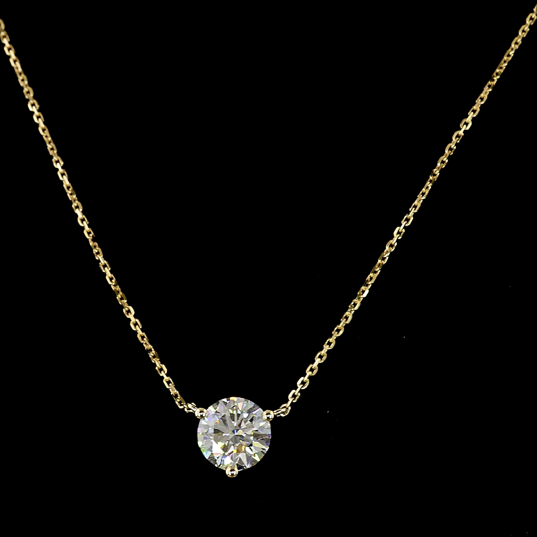 1.52 CT Round Lab Grown Diamond Solitaire Pendant in 14K Yellow Gold