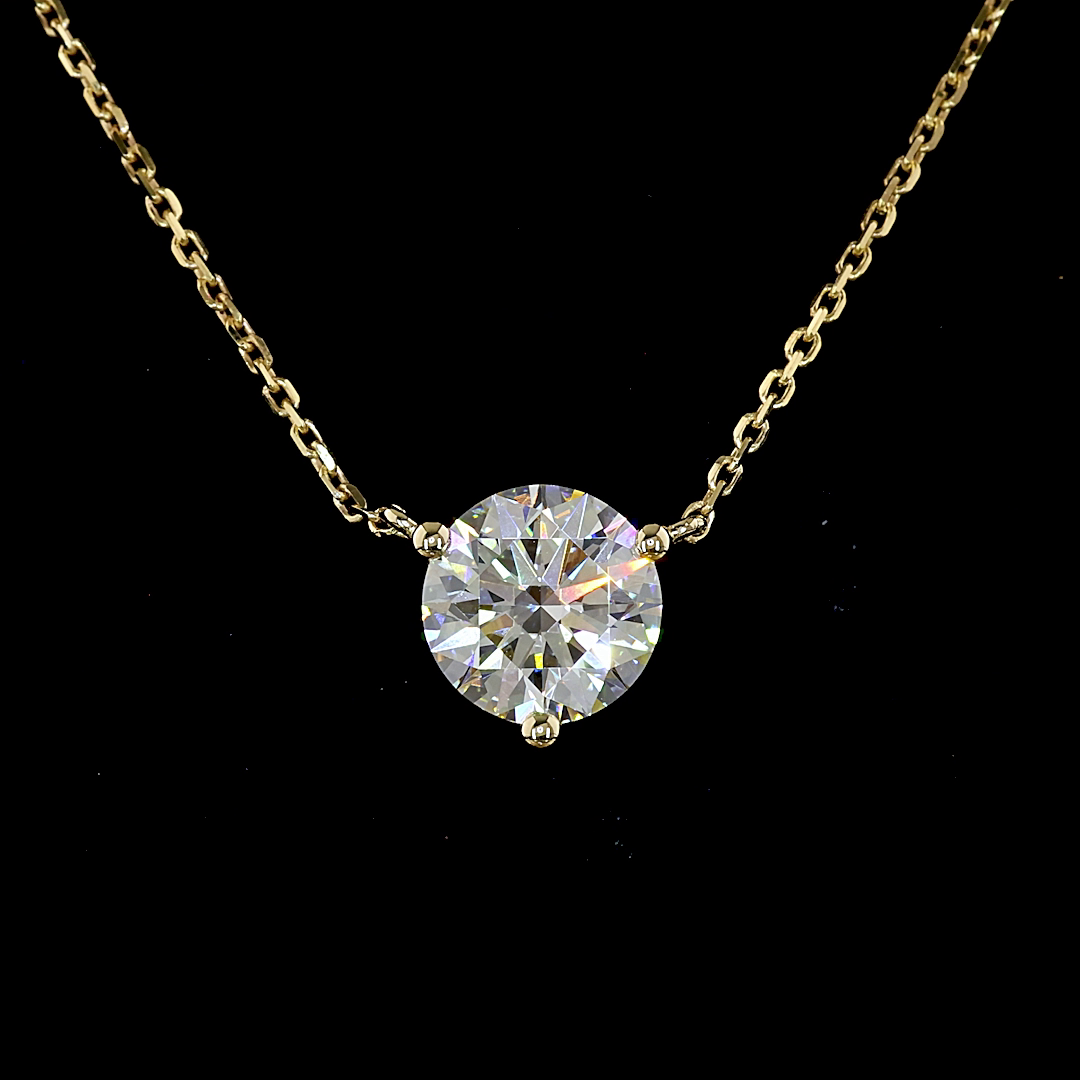 1.52 CT Round Lab Grown Diamond Solitaire Pendant in 14K Yellow Gold – close-up