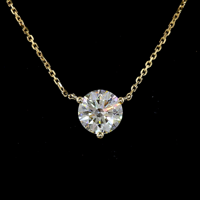 1.52 CT Round Lab Grown Diamond Solitaire Pendant in 14K Yellow Gold – close-up