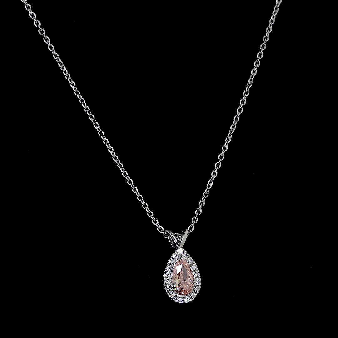 0.57 CT Pear Lab Grown Diamond Halo Pendant in 14K White Gold