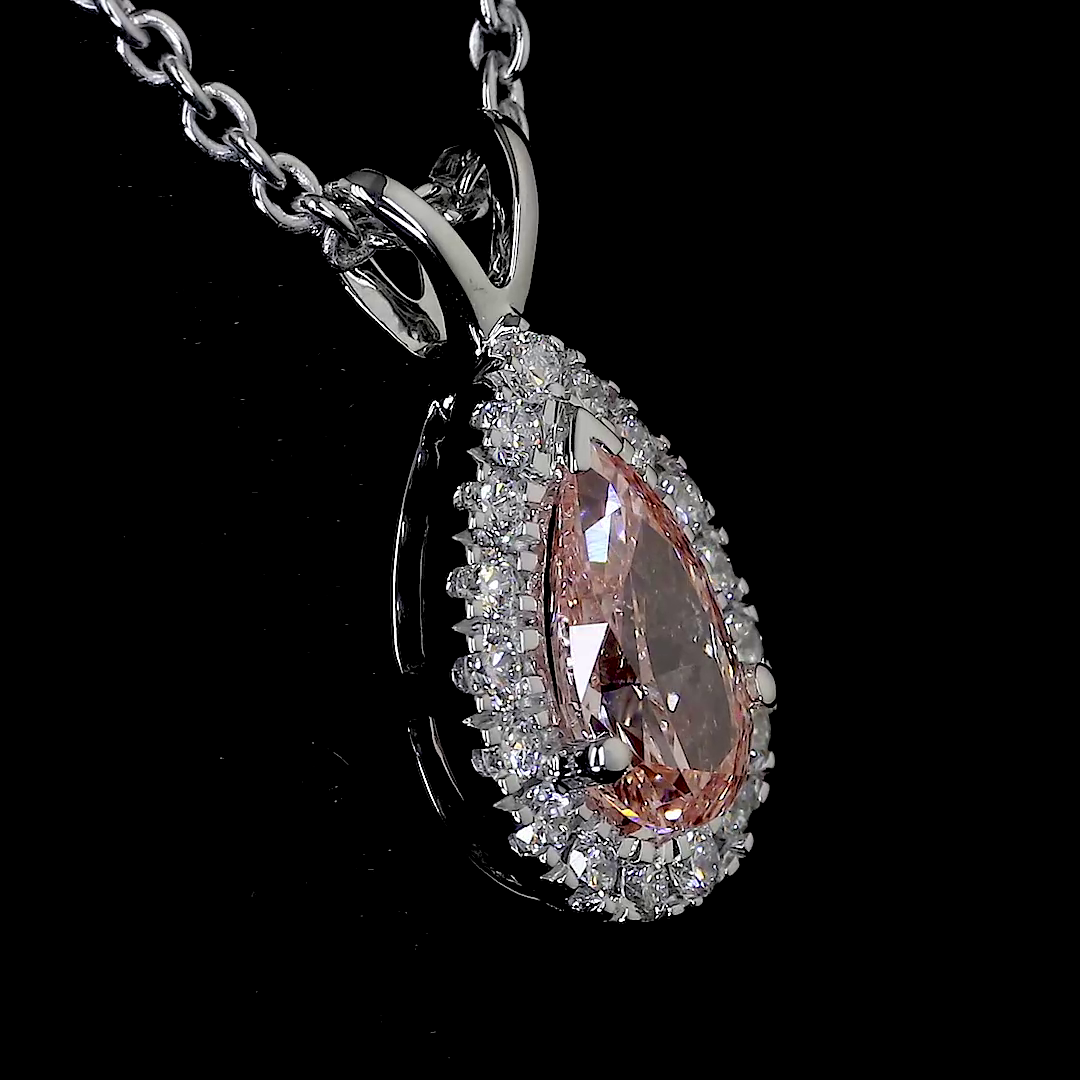 0.57 CT Pear Lab Grown Diamond Halo Pendant in 14K White Gold – side view