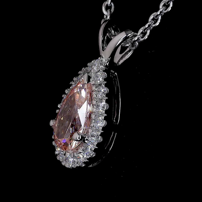 0.57 CT Pear Lab Grown Diamond Halo Pendant in 14K White Gold – close-up