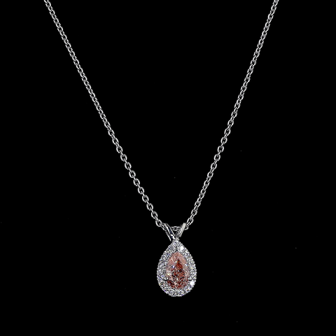 0.62 CT Pear Lab Grown Diamond Halo Pendant in 14K White Gold