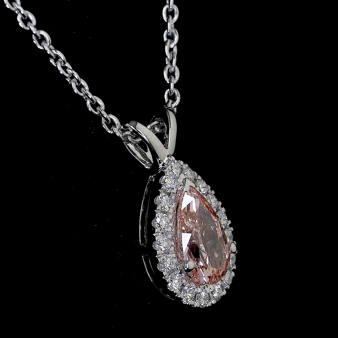 0.62 CT Pear Lab Grown Diamond Halo Pendant in 14K White Gold – side view