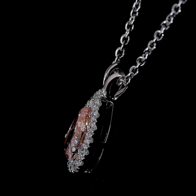 0.62 CT Pear Lab Grown Diamond Halo Pendant in 14K White Gold – close-up