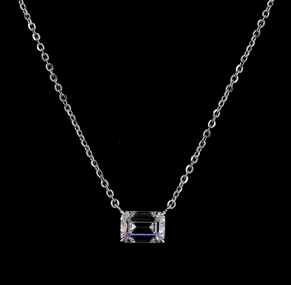 1.03 CT Emerald Lab Grown Diamond Solitaire Pendant in 14K White Gold