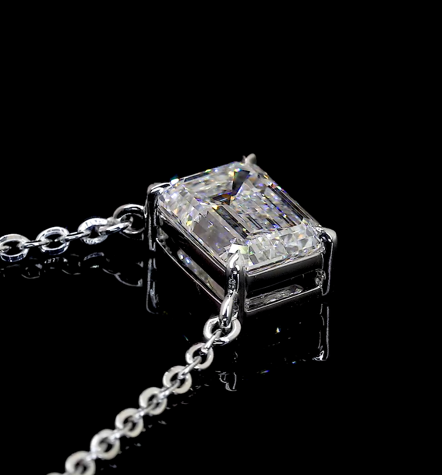1.03 CT Emerald Lab Grown Diamond Solitaire Pendant in 14K White Gold – close-up
