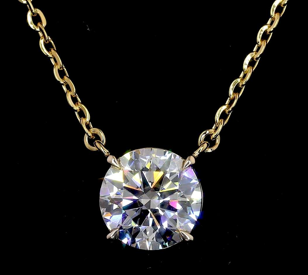 2.07 CT Round Lab Grown Diamond Solitaire Pendant in 14K Yellow Gold – side view