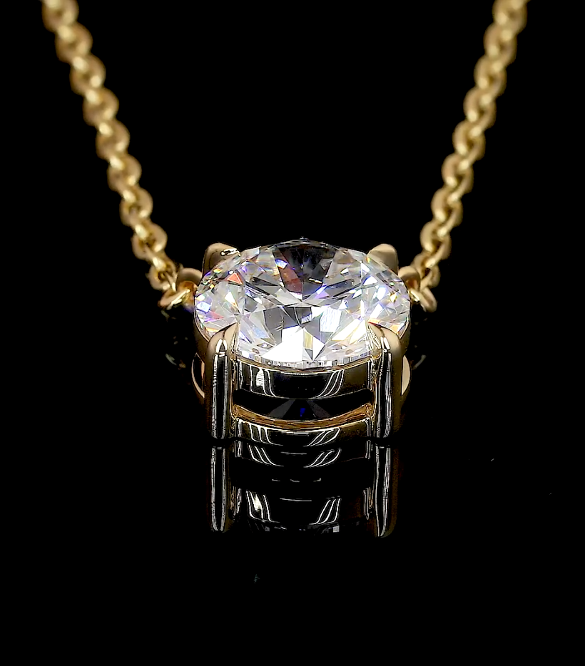 2.07 CT Round Lab Grown Diamond Solitaire Pendant in 14K Yellow Gold – detail