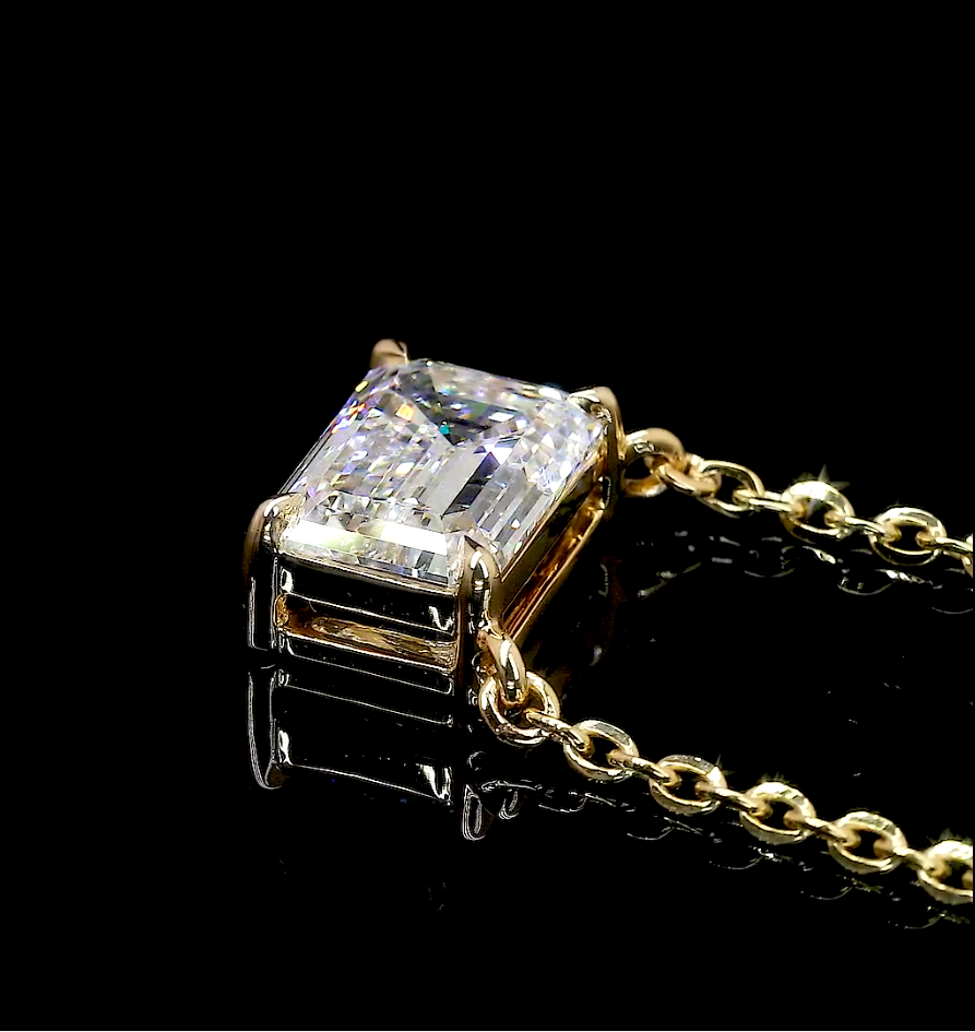 1.04 CT Emerald Lab Grown Diamond Solitaire Pendant in 14K Yellow Gold – close-up