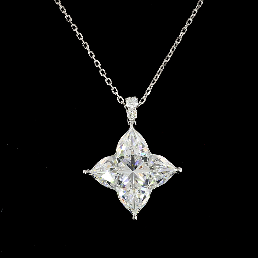 5.11 CT Princess Lab Grown Diamond Pendant in 14K White Gold – side view