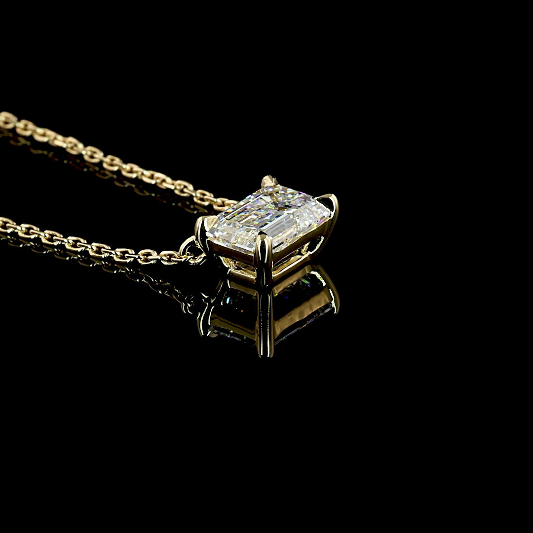 1.0 CT Emerald Lab Grown Diamond Solitaire Pendant in 14K Yellow Gold – side view