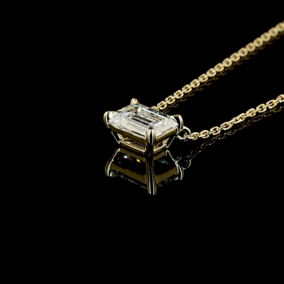 1.0 CT Emerald Lab Grown Diamond Solitaire Pendant in 14K Yellow Gold – close-up