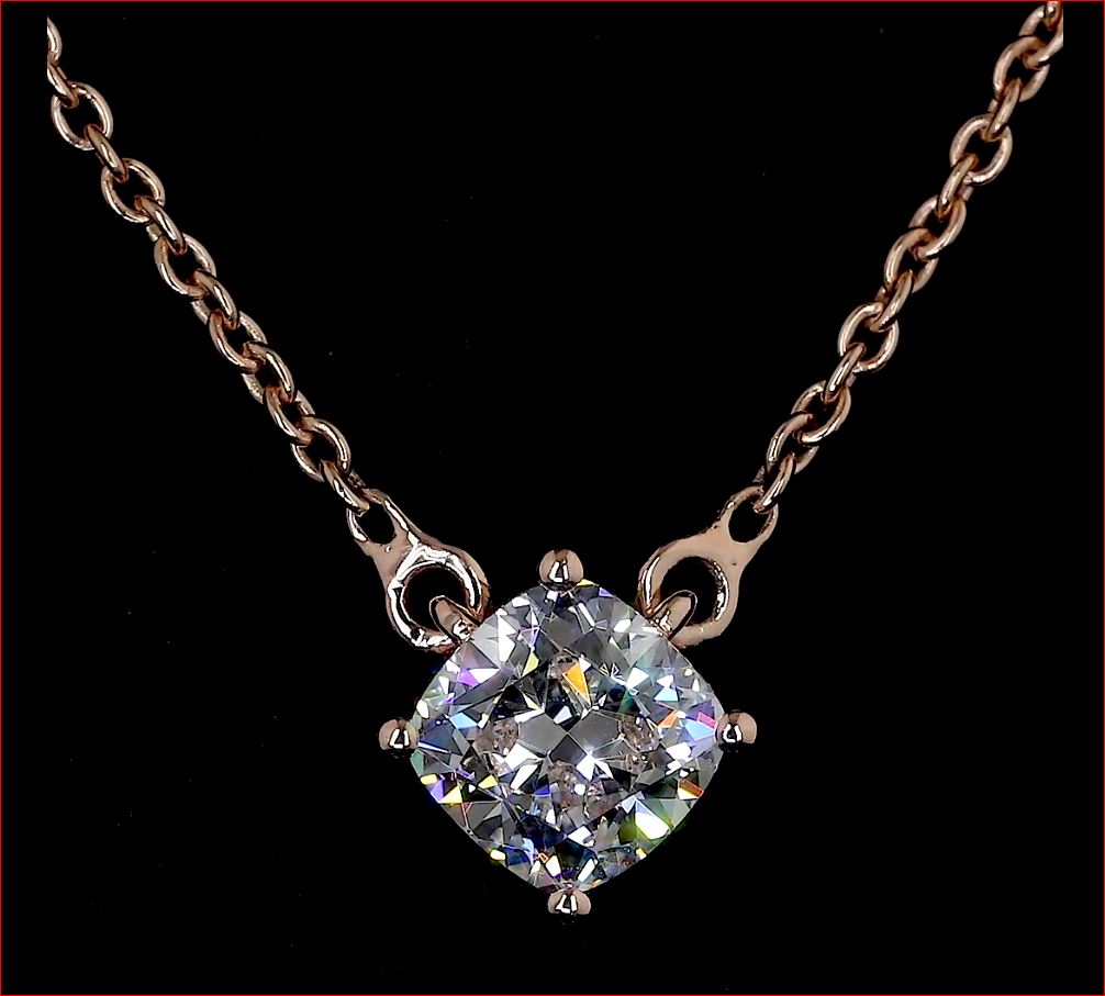 0.76 CT Cushion Lab Grown Diamond Solitaire Pendant in 14K Rose Gold – close-up