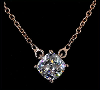 0.76 CT Cushion Lab Grown Diamond Solitaire Pendant in 14K Rose Gold – close-up