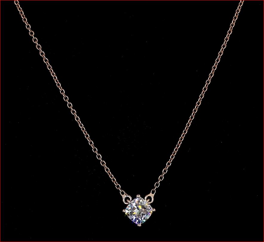 0.76 CT Cushion Lab Grown Diamond Solitaire Pendant in 14K Rose Gold