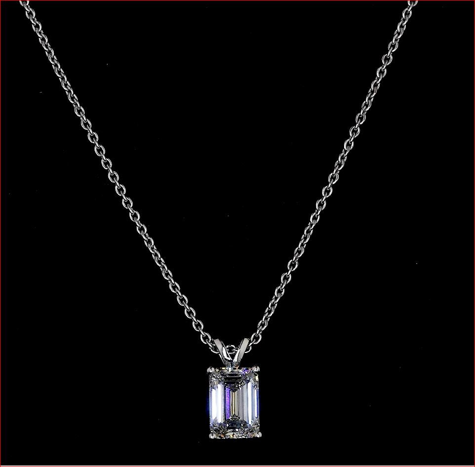 1.32 CT Emerald Lab Grown Diamond Solitaire Pendant in 14K White Gold