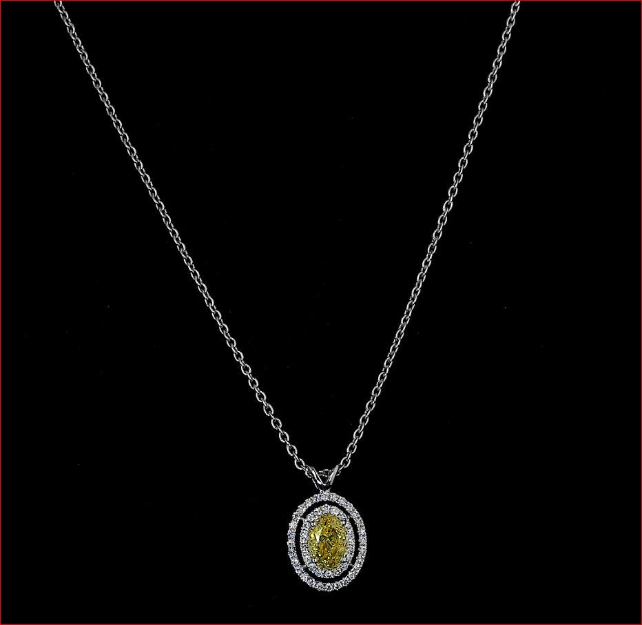 0.84 CT Oval Lab Grown Diamond Double Halo Pendant in 14K White Gold