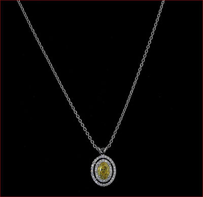 0.84 CT Oval Lab Grown Diamond Double Halo Pendant in 14K White Gold