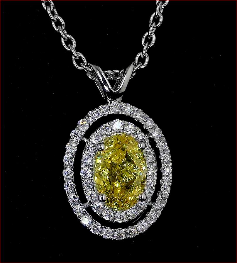0.89 CT Oval Lab Grown Diamond Double Halo Pendant in 14K White Gold – close-up