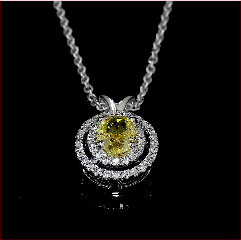 0.89 CT Oval Lab Grown Diamond Double Halo Pendant in 14K White Gold – detail