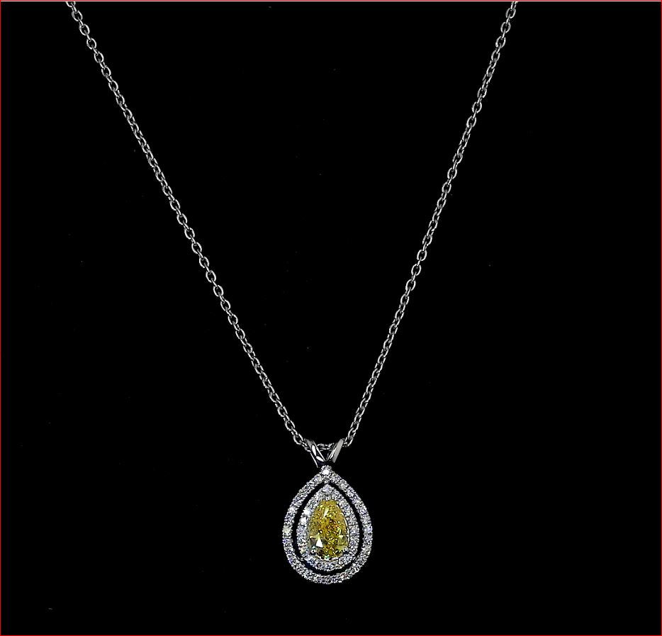 0.77 CT Pear Lab Grown Diamond Double Halo Pendant in 14K White Gold