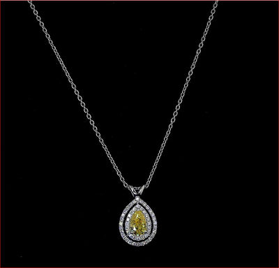 0.77 CT Pear Lab Grown Diamond Double Halo Pendant in 14K White Gold