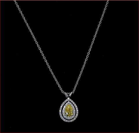 0.77 CT Pear Lab Grown Diamond Double Halo Pendant in 14K White Gold