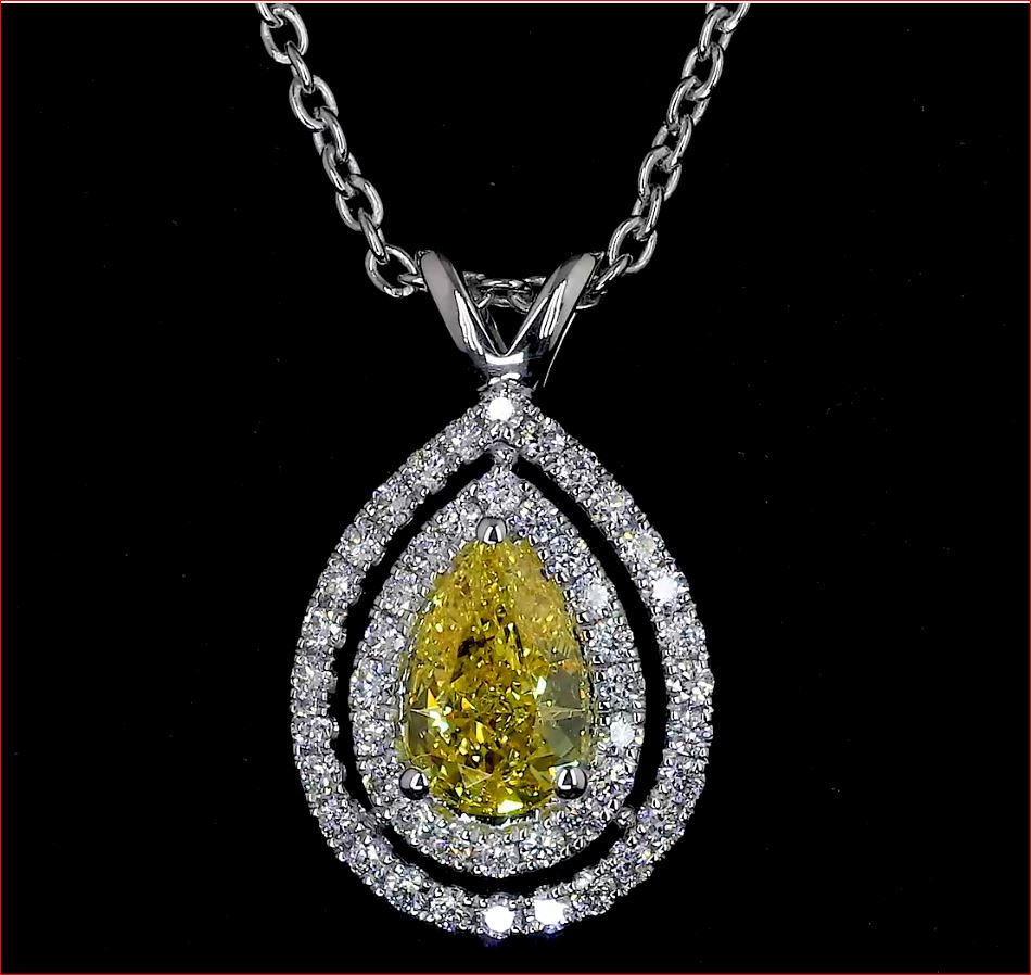 0.77 CT Pear Lab Grown Diamond Double Halo Pendant in 14K White Gold – close-up