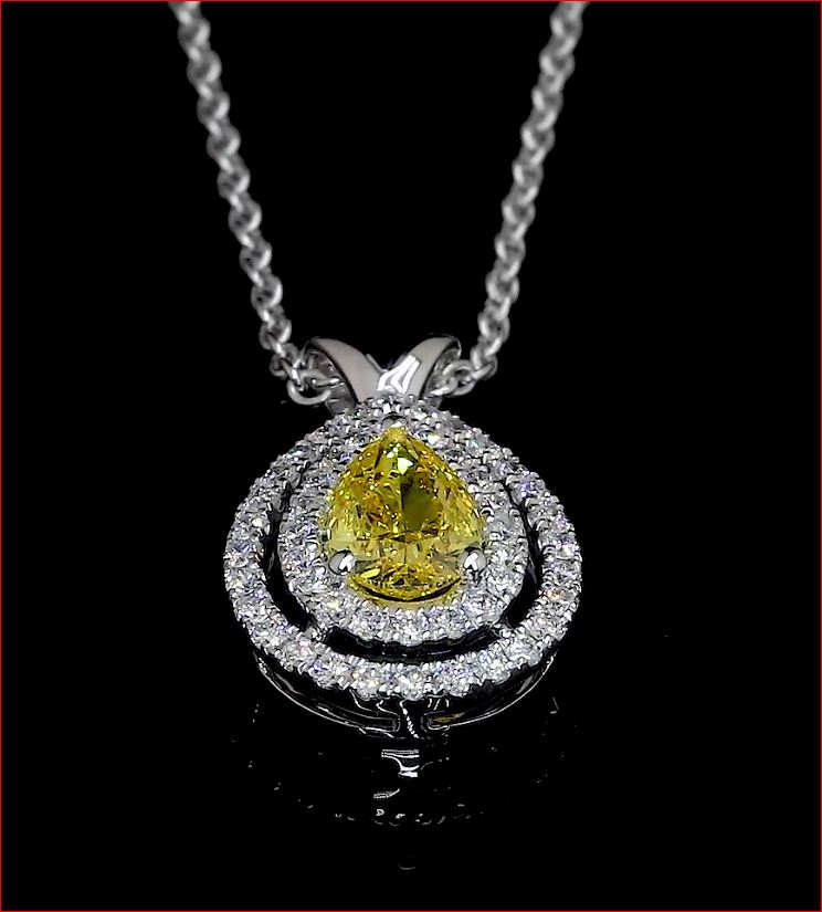 0.77 CT Pear Lab Grown Diamond Double Halo Pendant in 14K White Gold – side view